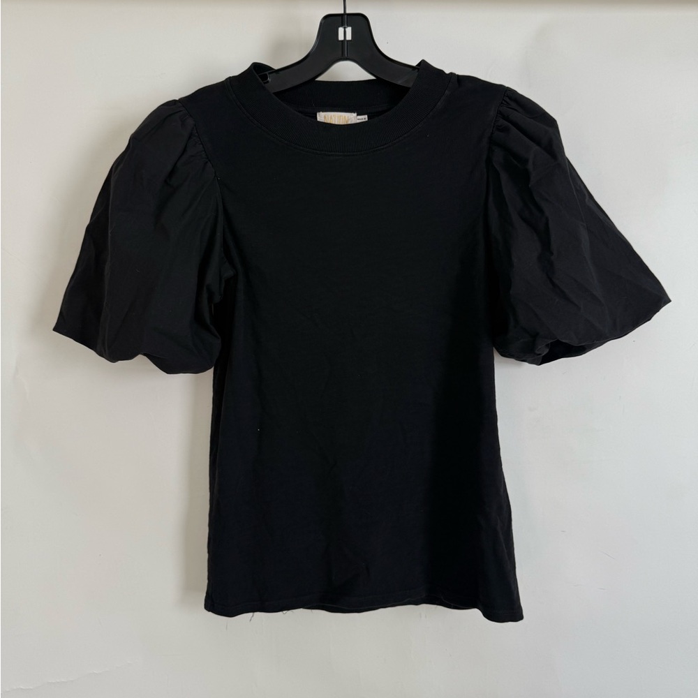 Nation Ltd Black Short Sleeve Puffy Sleeve Top